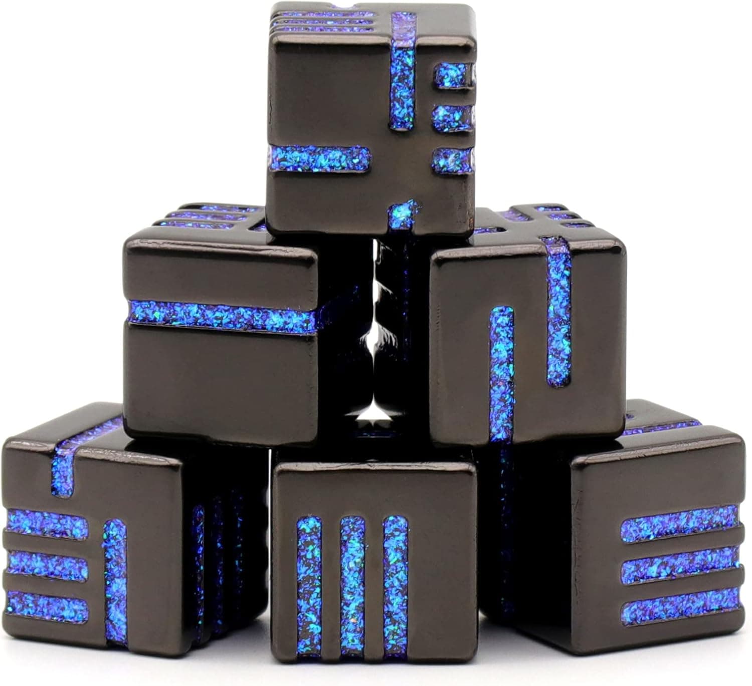 Lot de 6 dés D6 pour jeux de rôle (Bleu Pailleté). Existe en plusieurs couleurs.